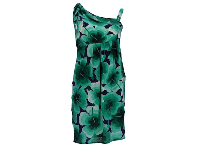 Love Moschino One Shoulder Floral Dress in Green Silk  ref.898280